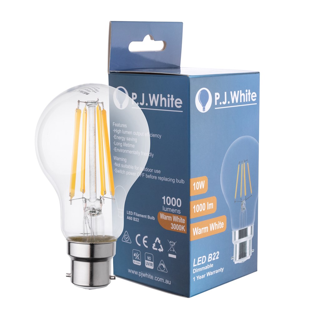 Lfa6010w3kb22 10w B22 3000k Gls A60 Clear Led Filament 1000lm